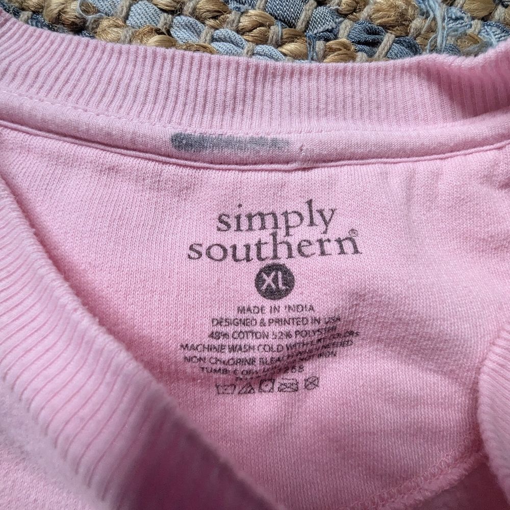Simply Southern Mama Tired Pink Graphic Pullover Sweatshirt XL Raw Hem Casual - Picture 5 of 6